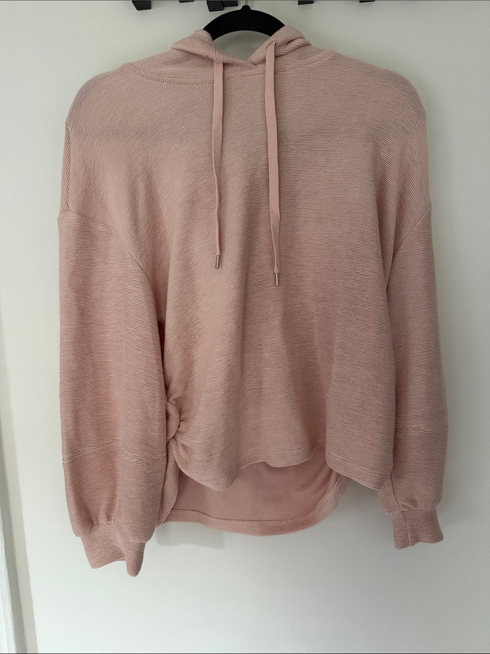 Gibson Light Blush Hooded Knit Sweatshirt with Side Knot